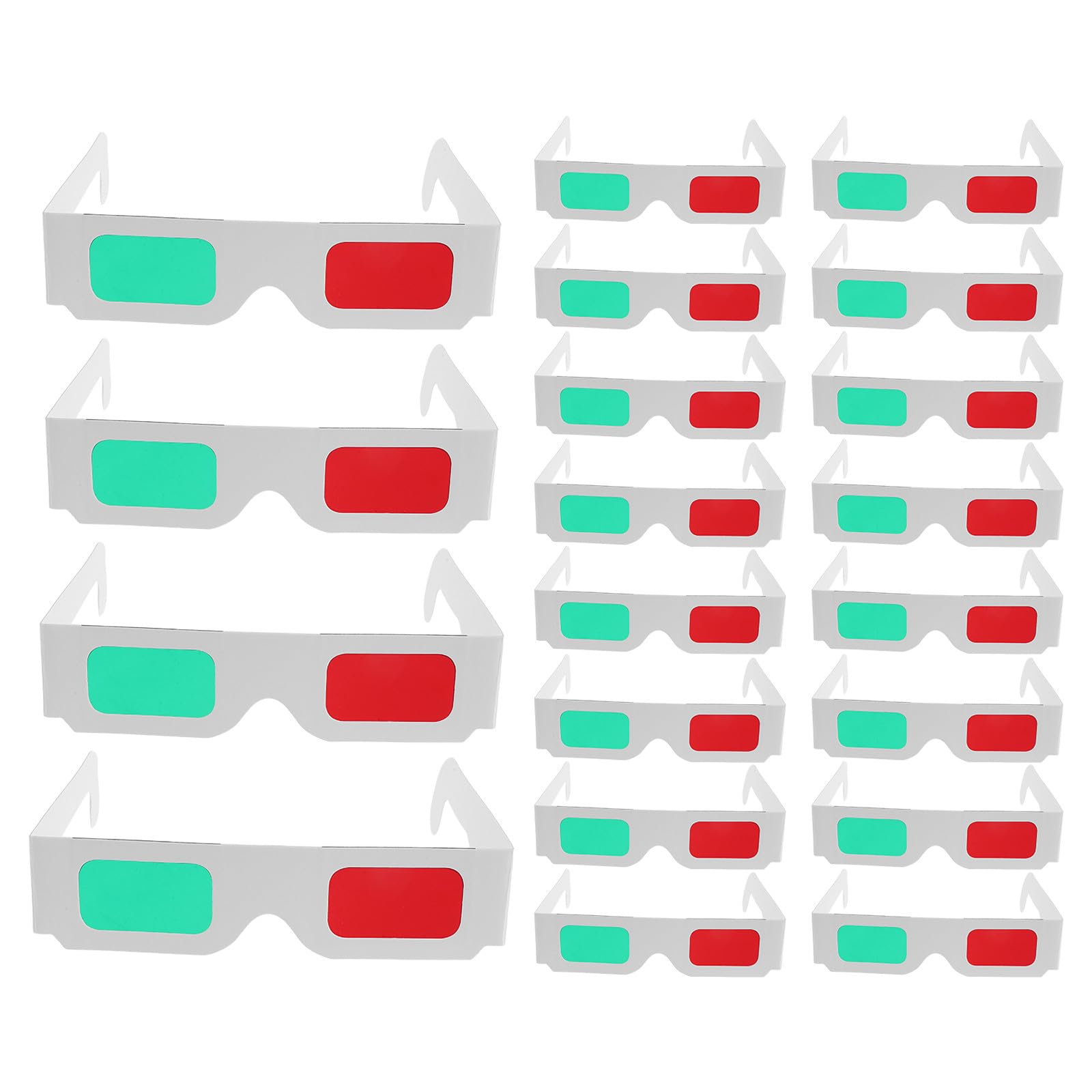 Kisangel 50 occhiali 3D di carta per film - Occhiali di cartone verdi e rossi con montatura bianca - stereoscopici con lenti per esperimenti scientifici