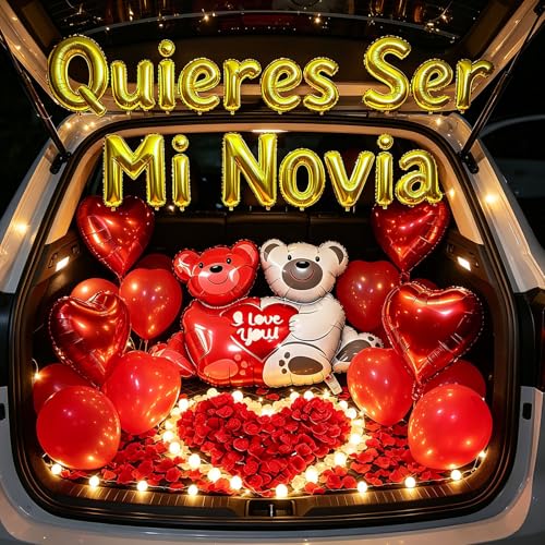 Image of Quieres Ser Mi Novia Balloons Red Gold 1050pcs