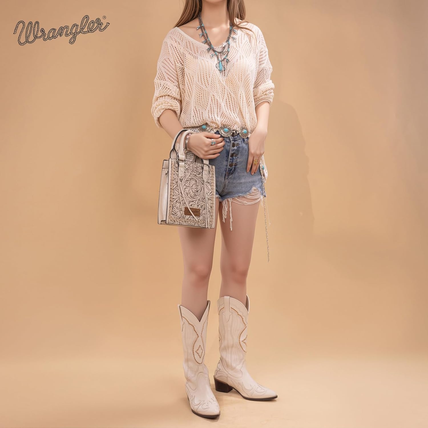 Wrangler Embossed Cross body Purse for Women Top Handle Handbags and Western Mini Tote - Image 2