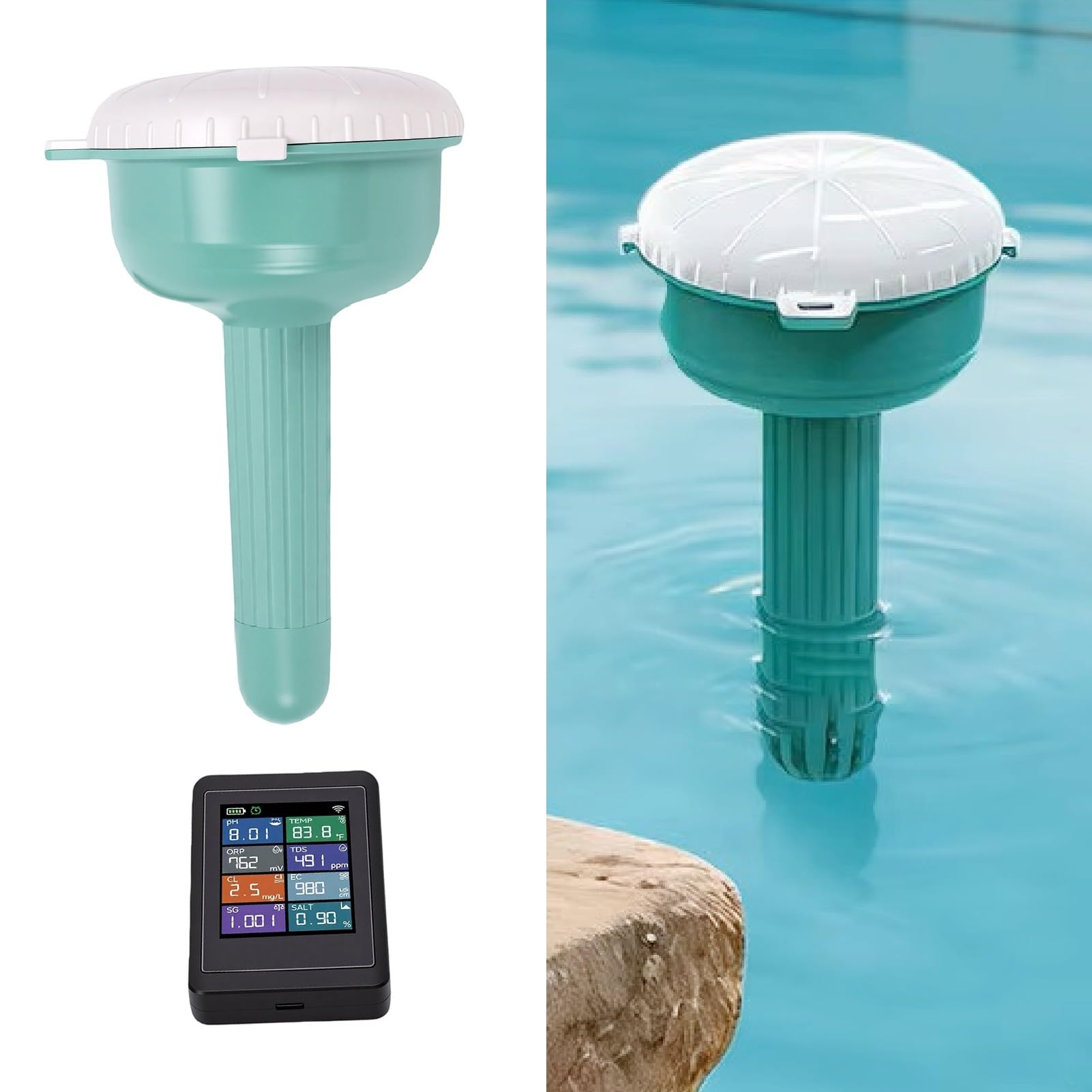 Probador Flotante IP67 del Control de la Aplicación | 8 Parámetros PH FAC ORP Salinidad TDS EC SG Temp, Rango de 300 M, Pantalla LCD, Batería de 5000 MAh