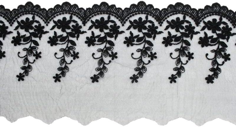 Garniture en dentelle, 5 mètres, coton brodé, maille, vêtement, couture, largeur 15cm, for l'artisanat(Black)