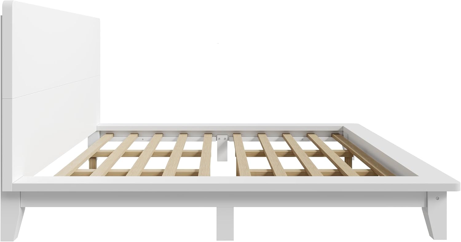 Polibi King Size Platform Bed Frame with Headboard, Wood Slat Support No Box Spring, Easy Assembly, Heavy Duty Modern Bed in White