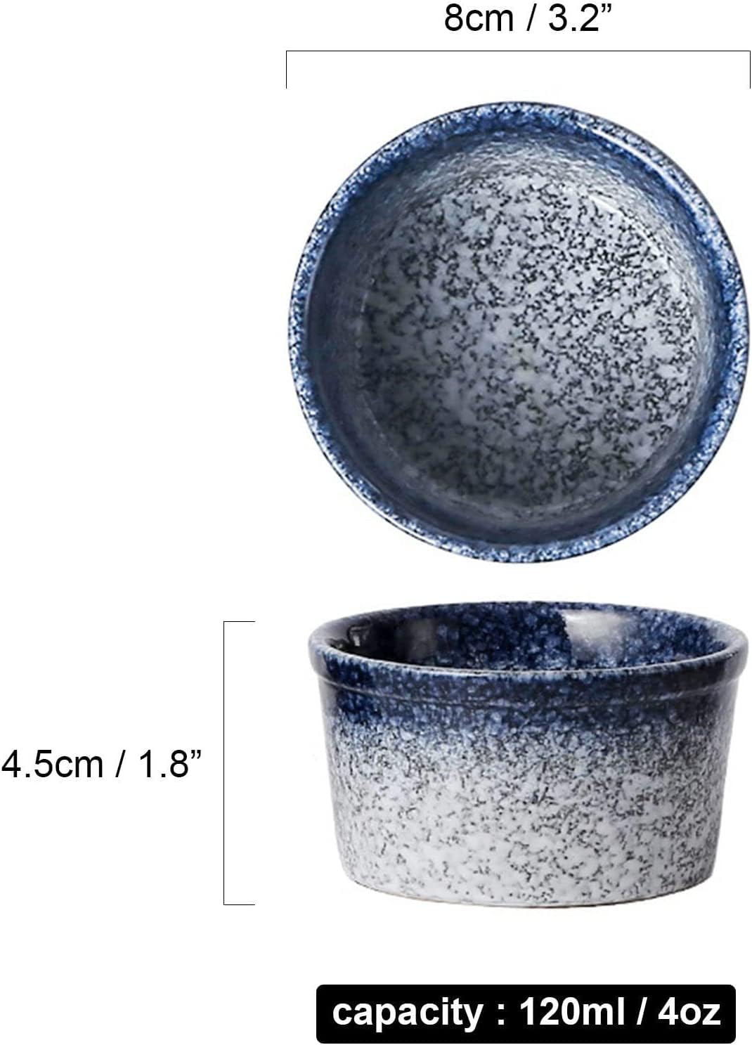 Bol à soupe, bol à riz, bol à déjeuner, ensemble de ramequins, 120 ml, ramequins à crème brûlée, plats à soufflé allant au four, ramequins à soufflé, ramequins for friteuse à air-bleu-lot de 6 ( Color