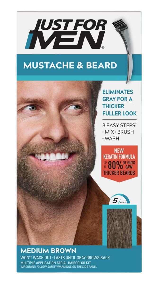 JUST FOR MEN Color Gel Mustache & Beard M-35 Medium Brown 1 ea (Pack of 6)