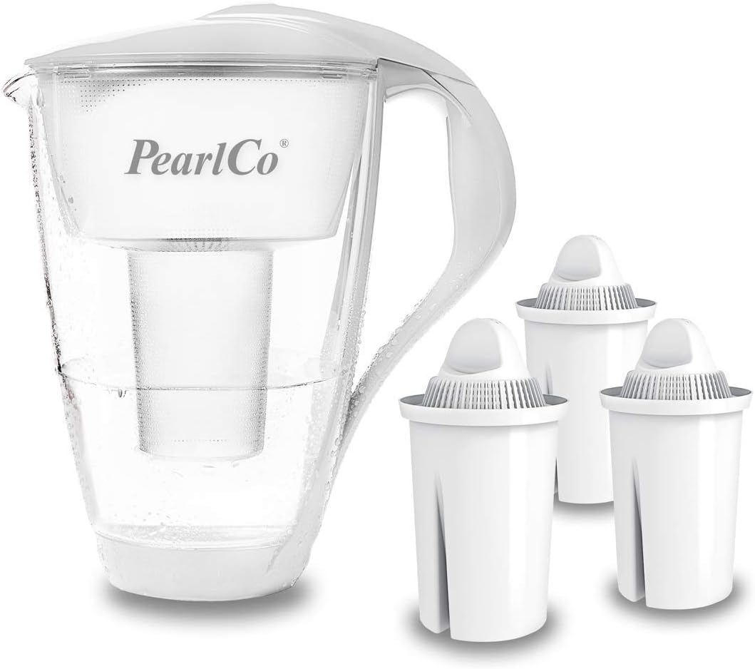 PearlCo Wasserfilter: Anthrazit Kanne Mit 3 Filterkartuschen - Reduziert Kalk, Chlor & Schwermetalle