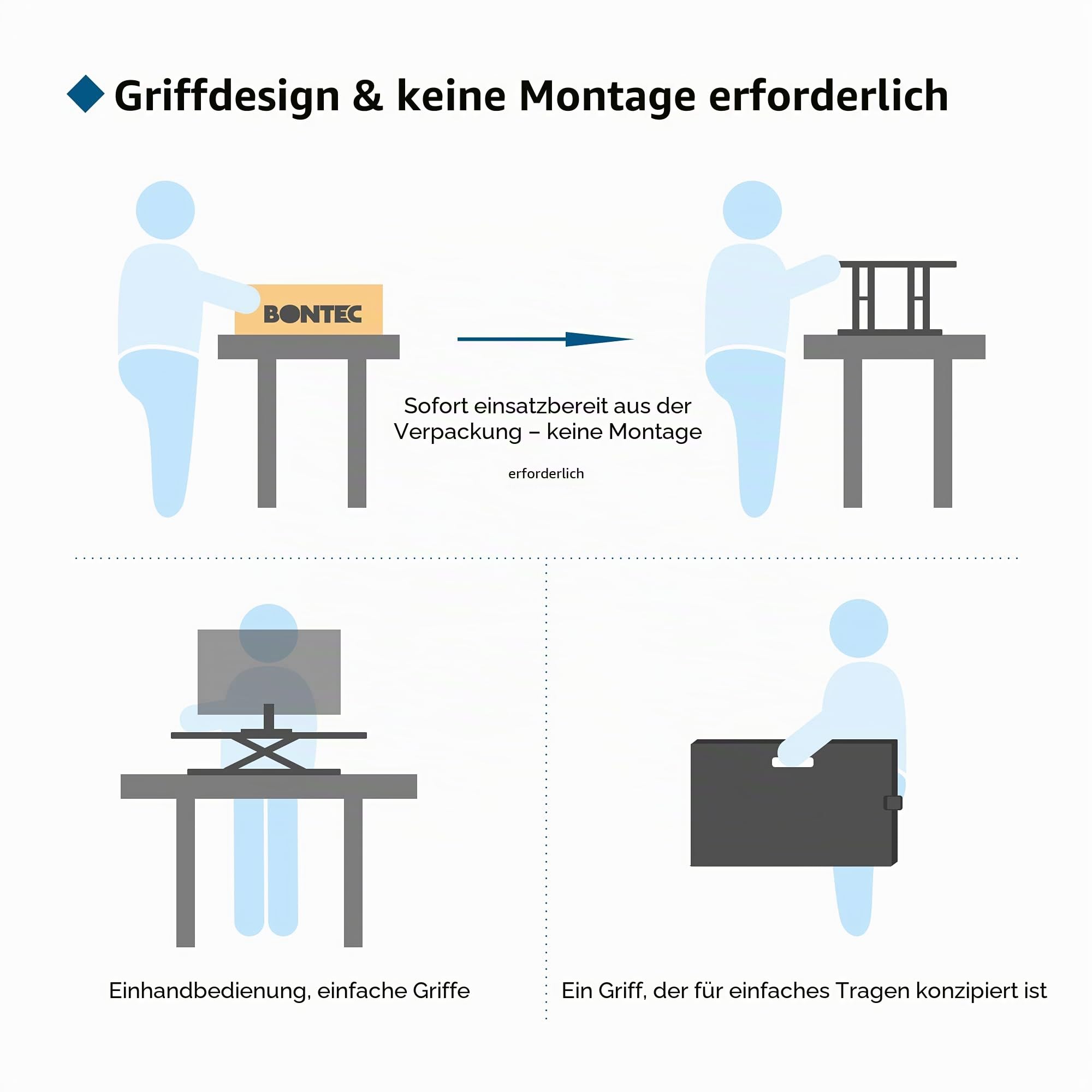 BONTEC Höhenverstellbarer Schreibtischaufsatz, Schreibtisch Erhöhung 67x47cm, Tragfähigkeit 8 kg, Stehpult, Ergonomischer Stehtisch, Standing Desk Converter Für Laptop & Monitor