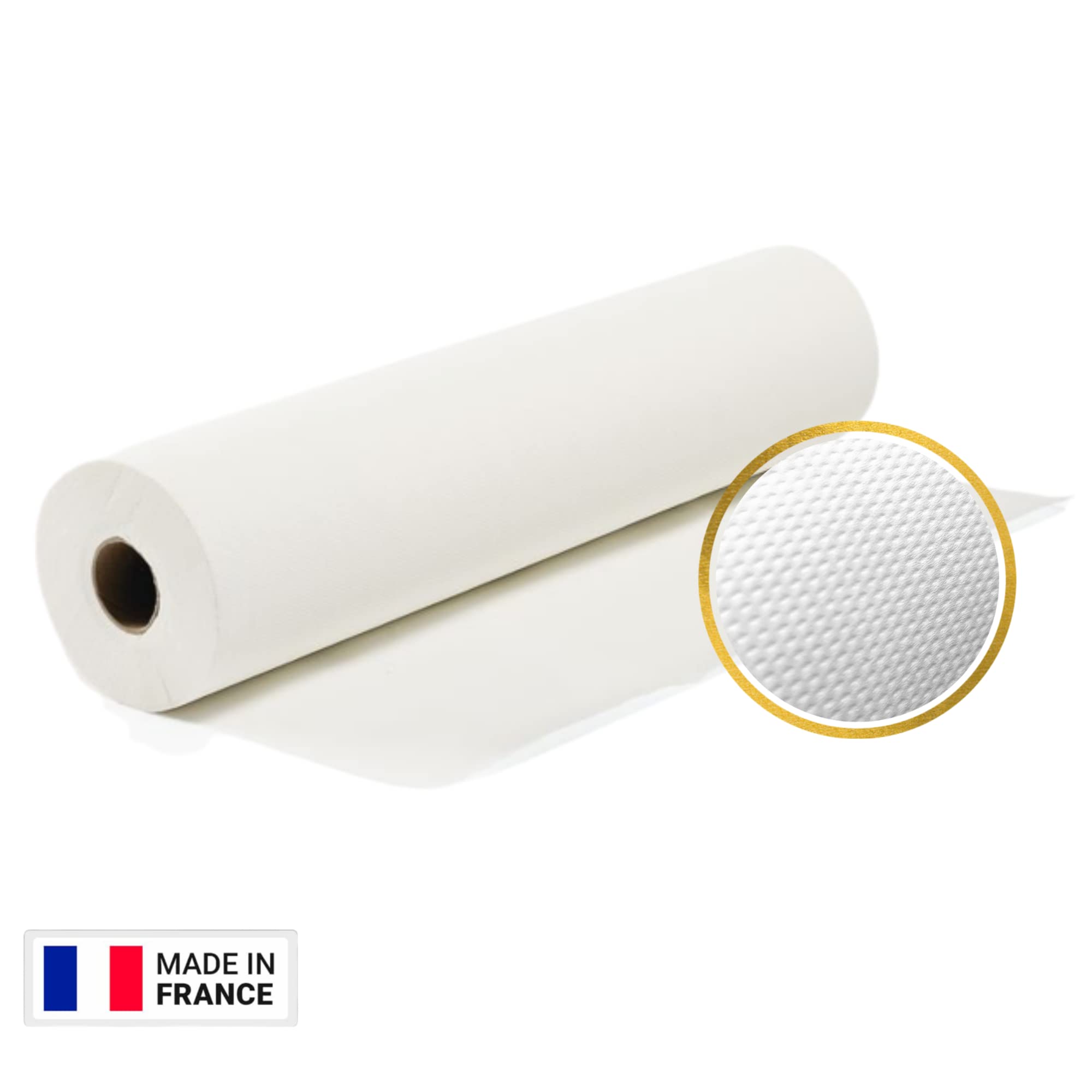 DSTOCK60 - Lot de 12 rouleaux de draps d'examen gaufrés - laize 50 cm - prédécoupés - pure ouate - Fabriqué en France