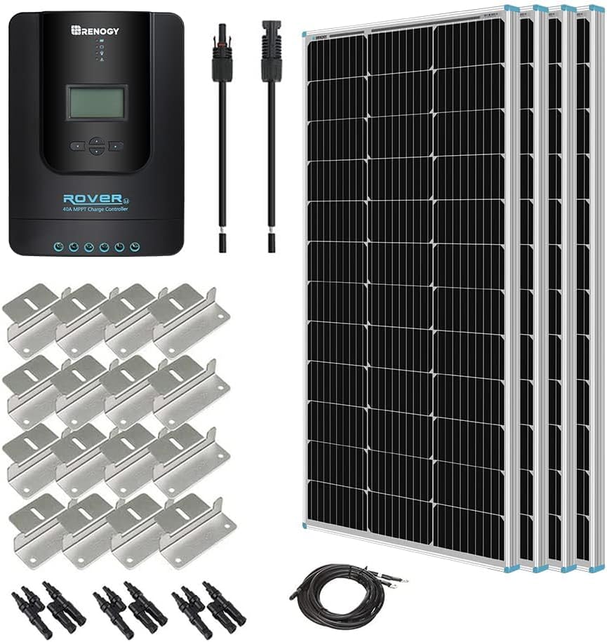 Renogy 400W 12V Monocrystalline Solar Starter Kit - 4x100W Panels, 40A MPPT Charge Controller - For RV, Marine, Off-Grid