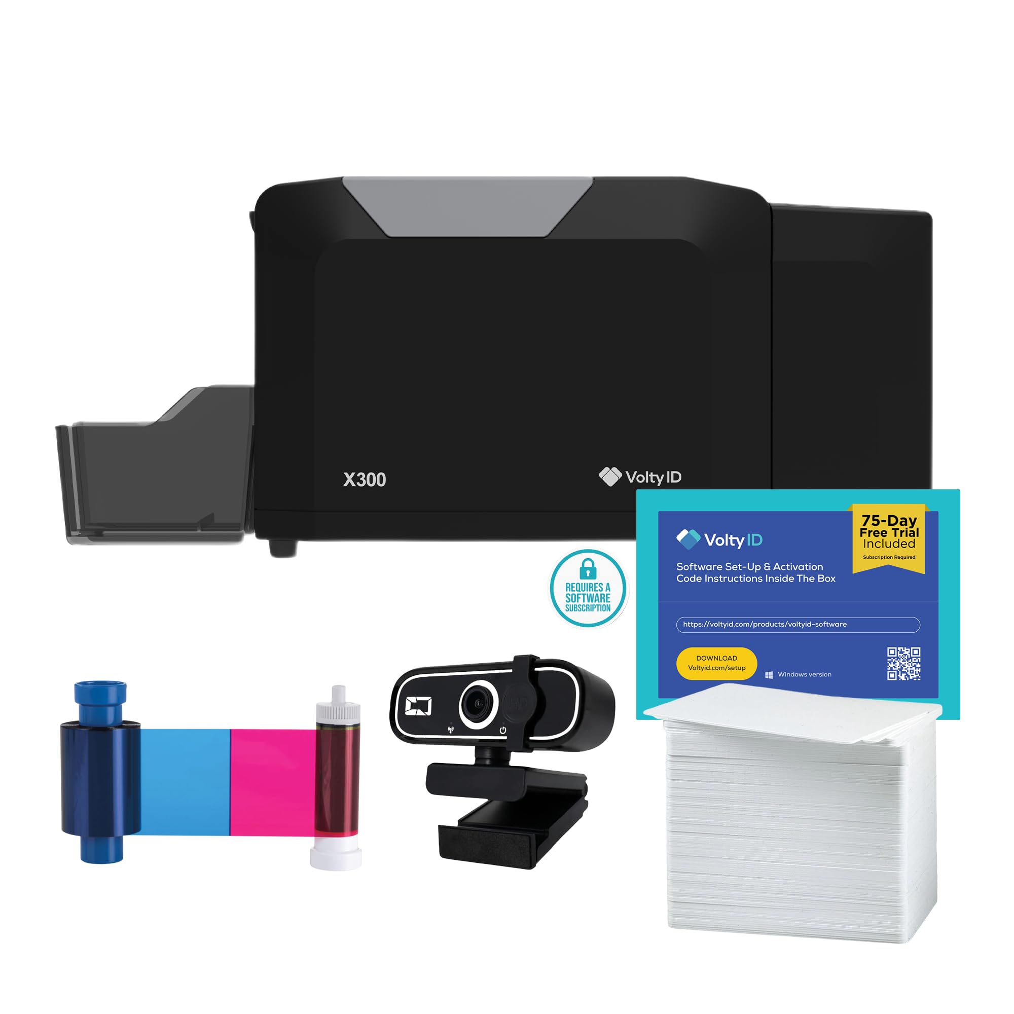Volty ID VX300 - Impresora de tarjetas de identificación de doble cara, alimentación automática con tolva de 70 tarjetas, ventana