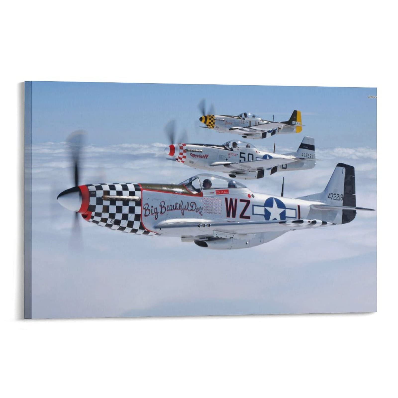 Impactint Military Poster North American P-51 Mustang Fighter Poster Painting Canvas Prints Bedroom Large home decor Wall Art Picture canvas wall 08x12inch(20x30cm)