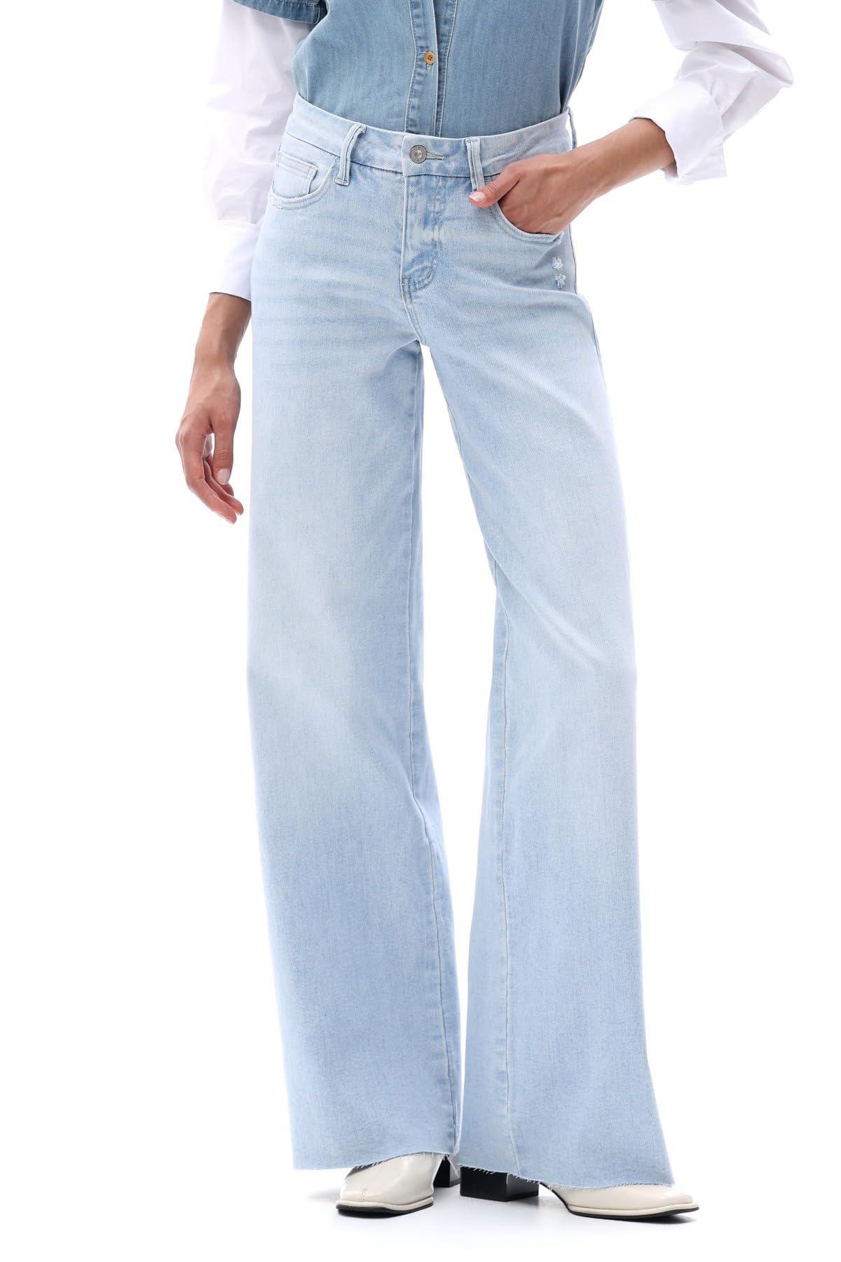 ONESO Wide Leg Mid Rise Stretch Jeans