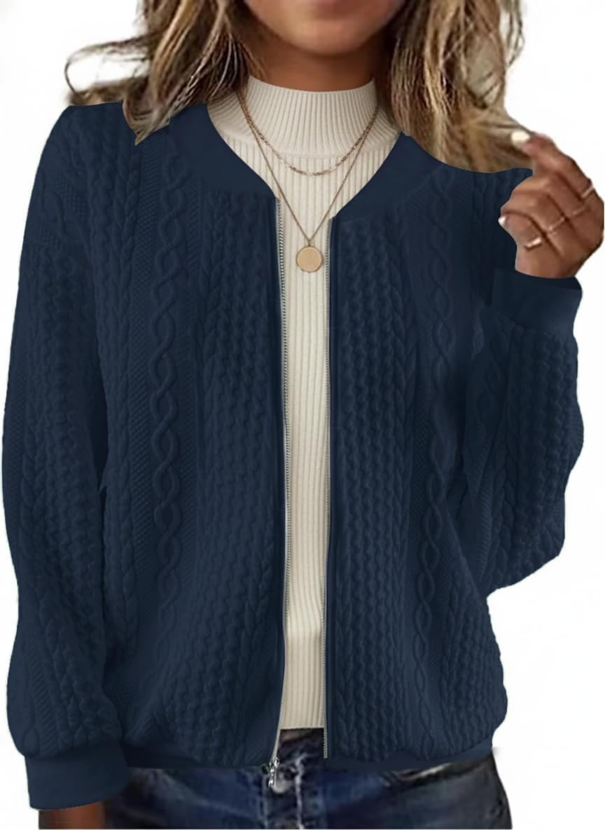 kipfall Women's Zip up Sweatshirt Jacket Stand Collar Hoodless Outerwear Casual Coat with Pockets