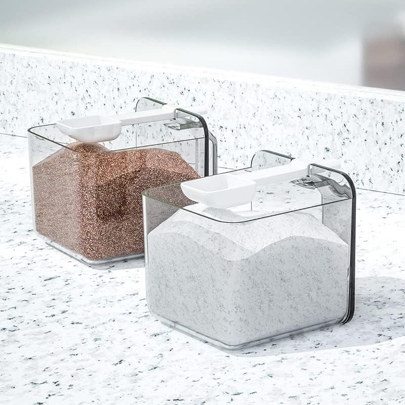 Gewürzspender, Gewürzbox, 3-in-1-Gewürzbox-Set for die Küche, Löffel, Salz, Zuckerdose, Vorratsbehälter, Gewürzgläser, Regal, an der Wand hängende Gewürztöpfe, einfach