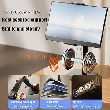 Adjustable Phone and Tablet Stand, Black, Heavy Alloy Base, Triple Damping Shaft, 6-11 Inch Clamp Range, Desktop Display Mount with Self-Locking Spring Clips