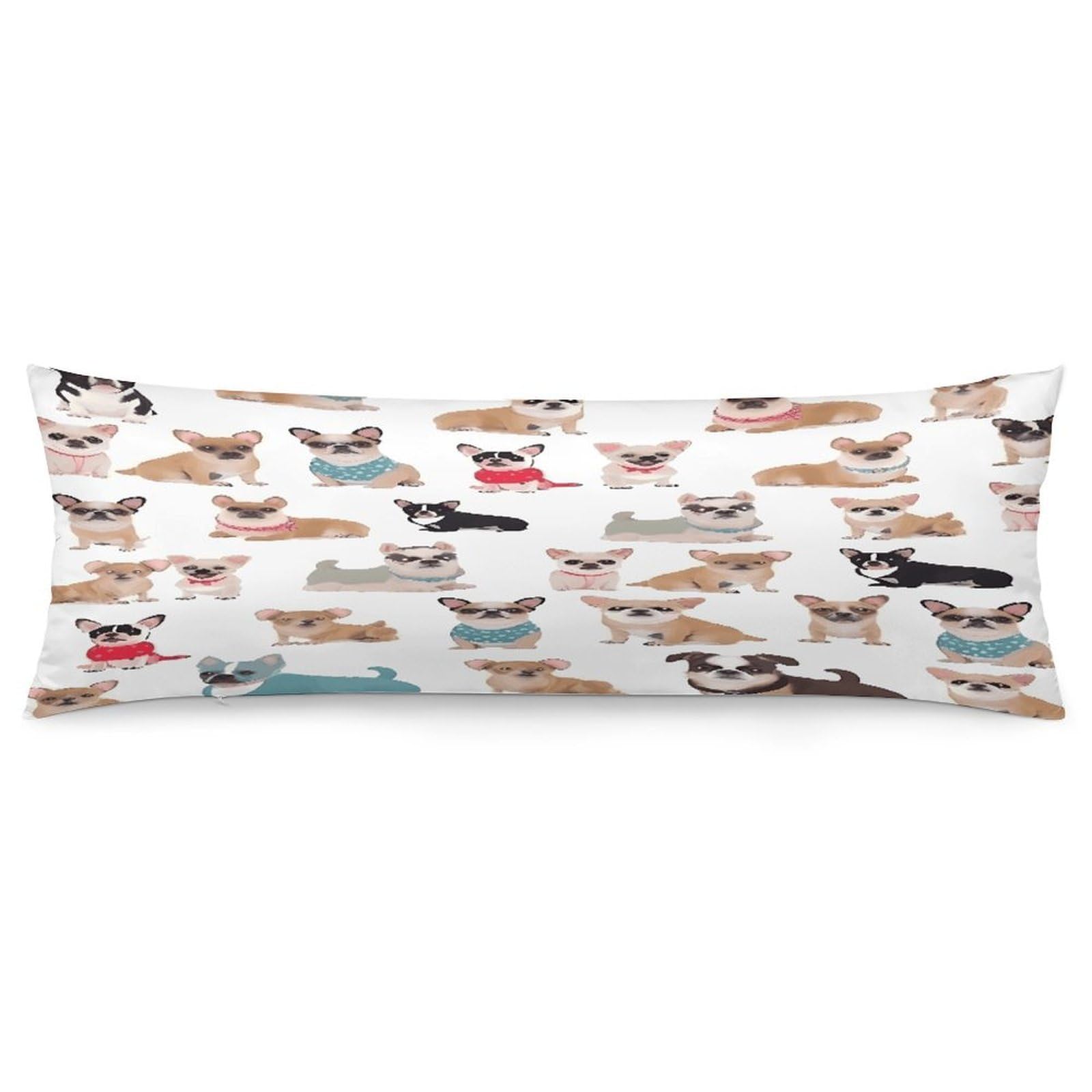 Cute Chihuahua Pug Pattern Pillowcase Decorative Long Body Pillow Case Soft Breathable Body Pillow Cover Modern Large Pillowcase Cute Body Pillow Pillowcases for Bedroom Couch 18.9 X 53 Inch