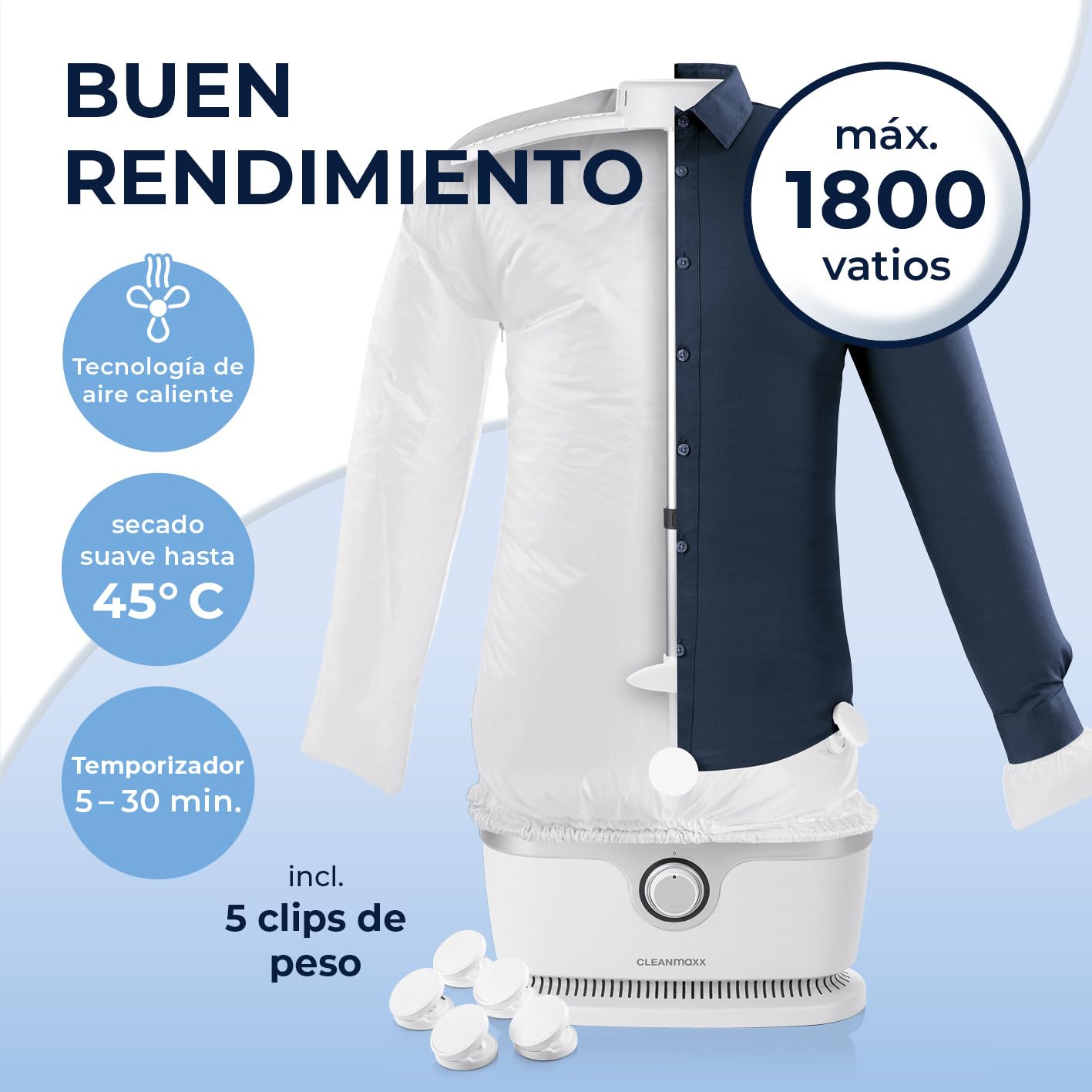 CLEANmaxx Plancha automática de camisas PRO | Sustituye a la plancha, tabla de planchar, plancha de vapor y vaporizador | Plancha con maniquí para camisas, blusas y camisetas | Innovadora y eficaz