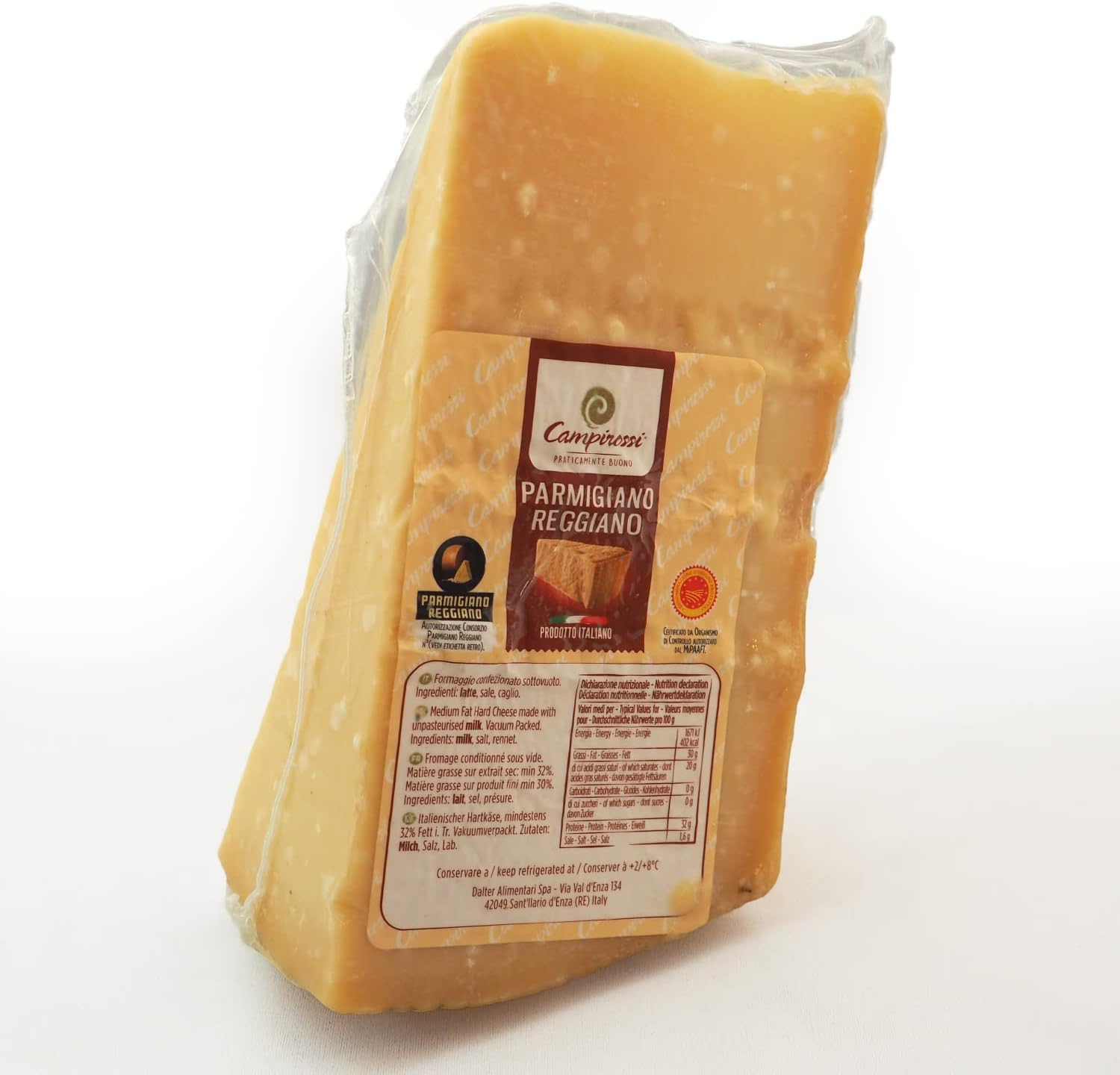 Parmesano Reggiano DOP 24 meses cuña 1 kg Parmigiano Origen italiano Queso