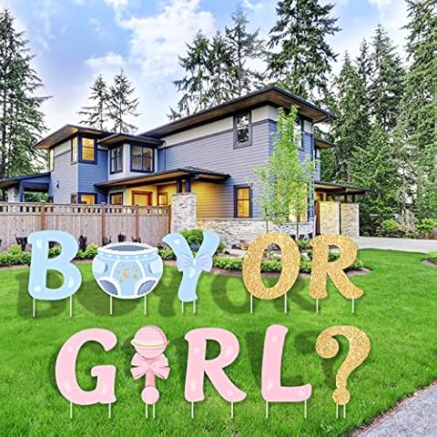 Easy Joy Gender Reveal Party Decorations Baby Shower Letters Yard Sign Newborn Baby Birthday Decor Outdoor Garden Lawn Party Decorations with Stakes Party Supplies Boy or Girl, 10 pieces Cover