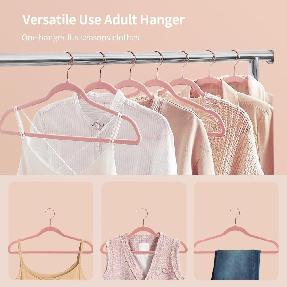 Stormix Adult Velvet Hangers Non-Slip, Shoulder Notches, 36 Pack Pink