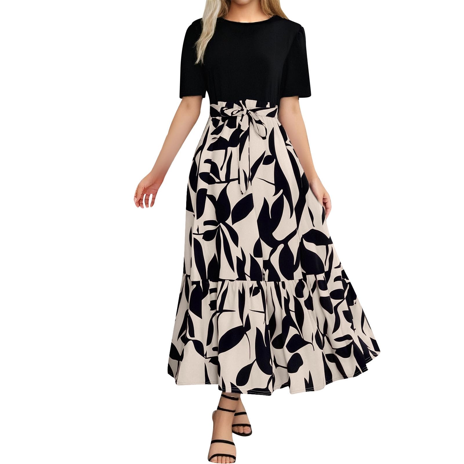 Robe d'été ample en patchwork à volants pour sublimer et affiner la silhouette - 8