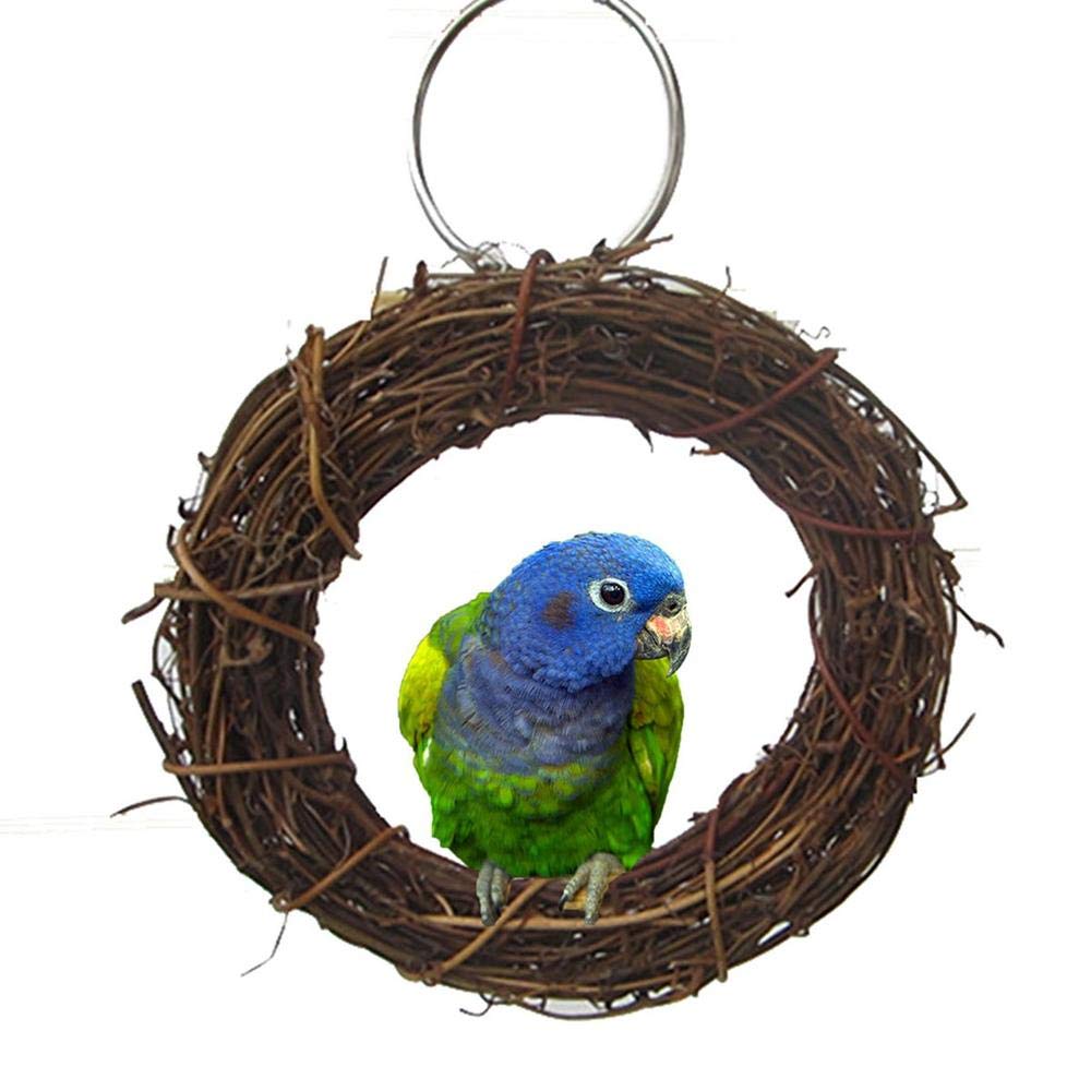Uteruik Rattan Hoop Bird Chew Toy For Parrot Budgie Parakeet Cockatiels Conure Lovebird Finch Canary Cage Swing Perch, 1Pcs