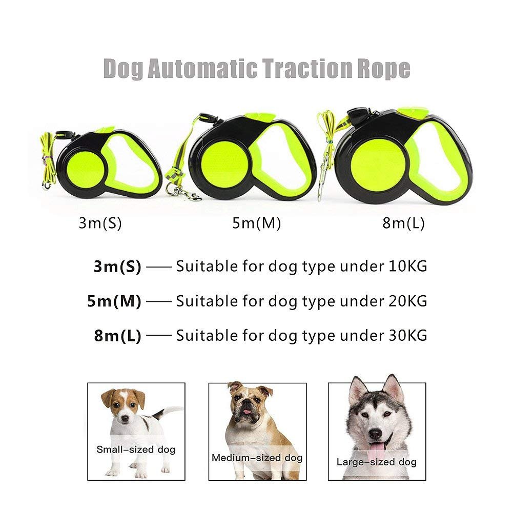 einziehbare Hundeleine, 8 m Reflektierende Hundeleine einziehbar Hund Walking Training Leine Pet Traktion Seil Geeignet für Kleine Mittelgroße und Große Hunde und Katzen bis kg