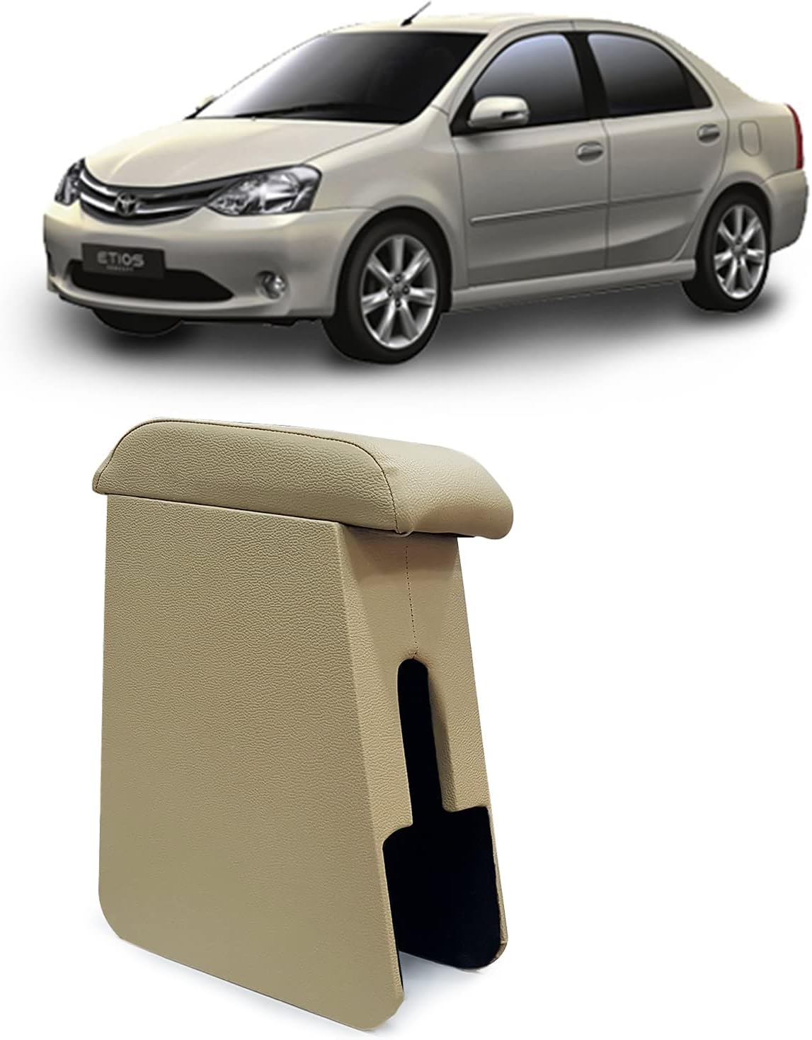 Kingsway Car Wooden Armrest Organizer Compatible with Toyota Etios (Year 2010-2020) - Vehicle Specific Fit Center Console, Beige Color, Enhance Comfort and Storage Compartment, 1 Piece