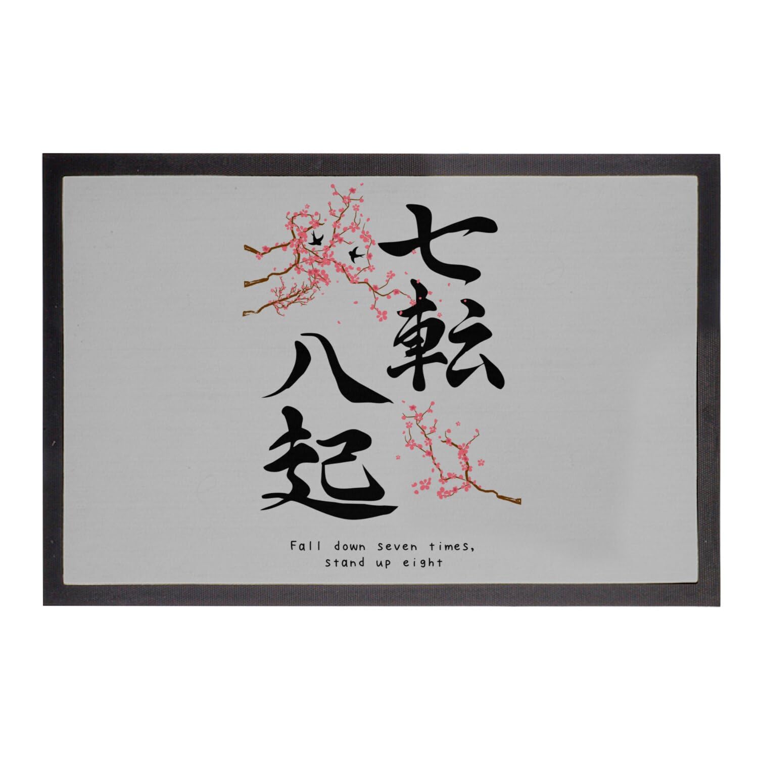 Tapis de Porte Motif Sakura Paillasson Gris Style Asiatique pour Hall d'Entrée