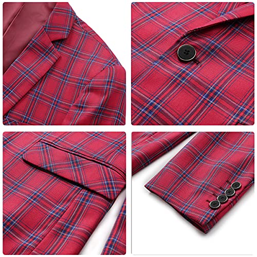 Mens Plaid Suits 2 Pcs Slim Fit Checkered Suit 1 Button Formal Blazer Jacket Pants #TOP5