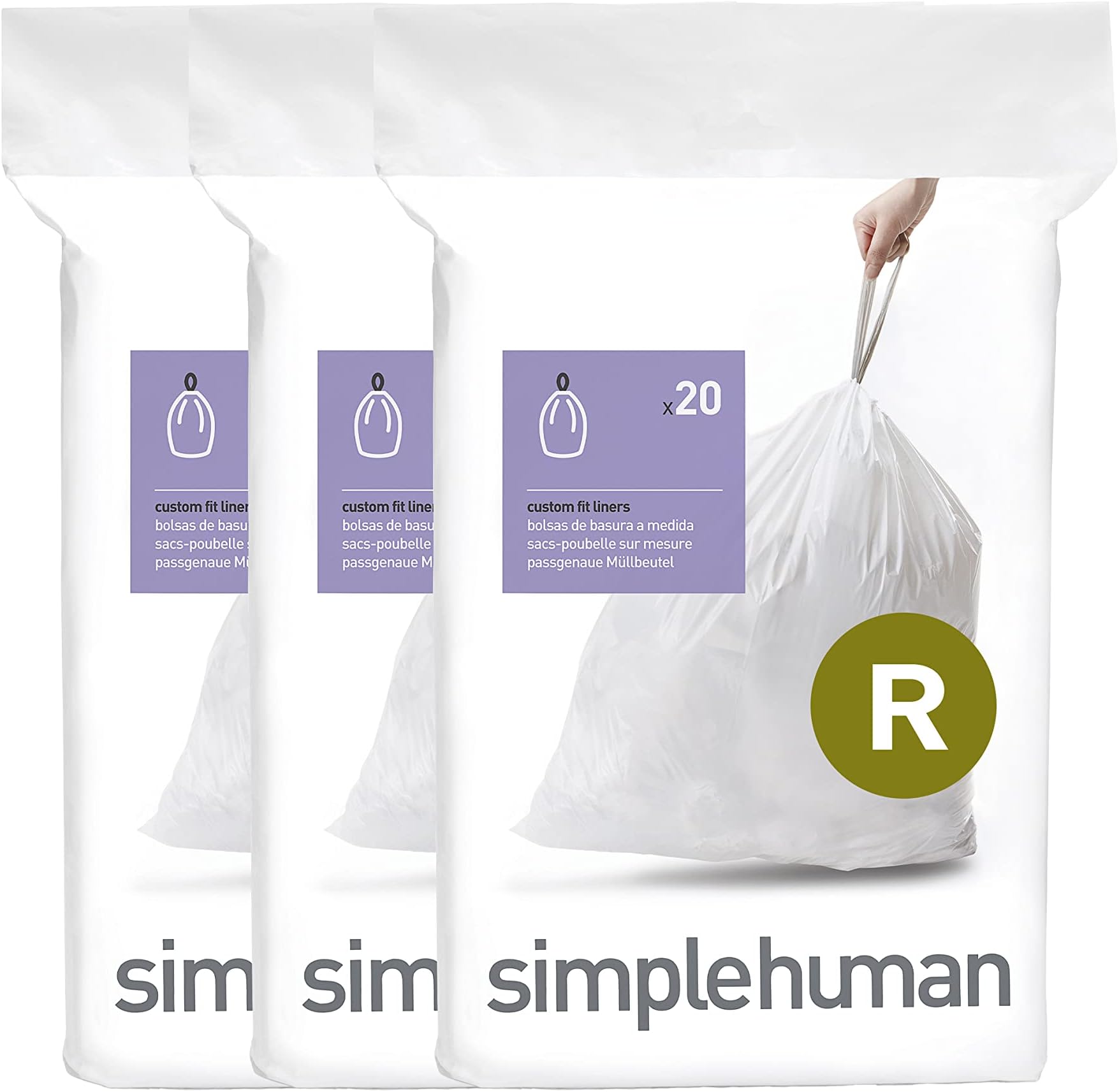 CW0253 code R Custom Fit Bin Liner Bulk Pack, White Plastic (3 Pack of 20, Total 60 Liners)