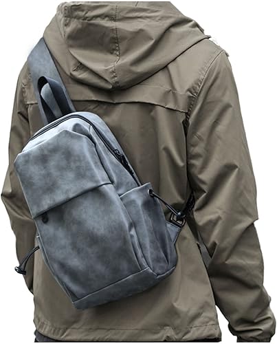 Mochila cruzada pequeña negra para hombre y mujer, Cuero gris