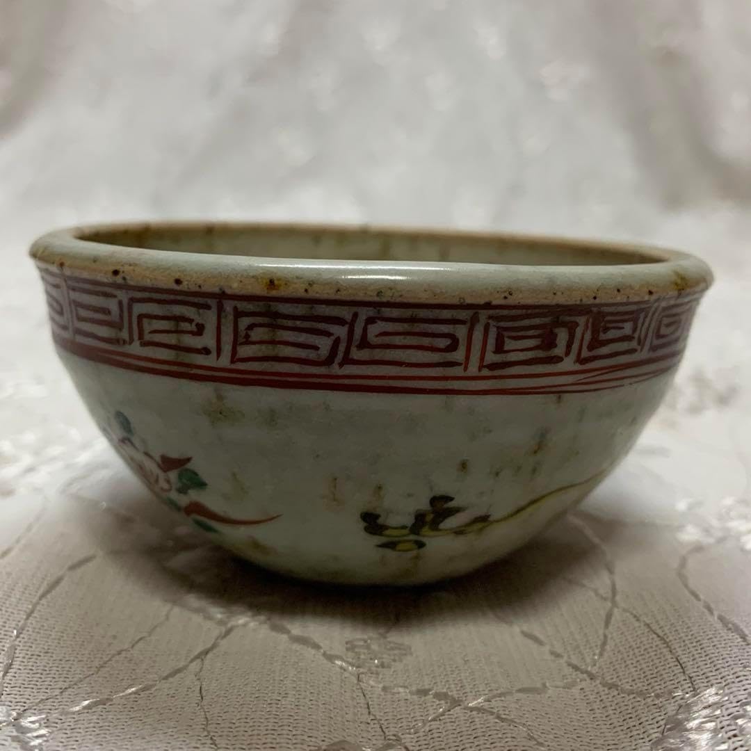 盆栽鉢　絵付け　丸　落款有り 盆栽鉢 絵付け 丸 落款有り