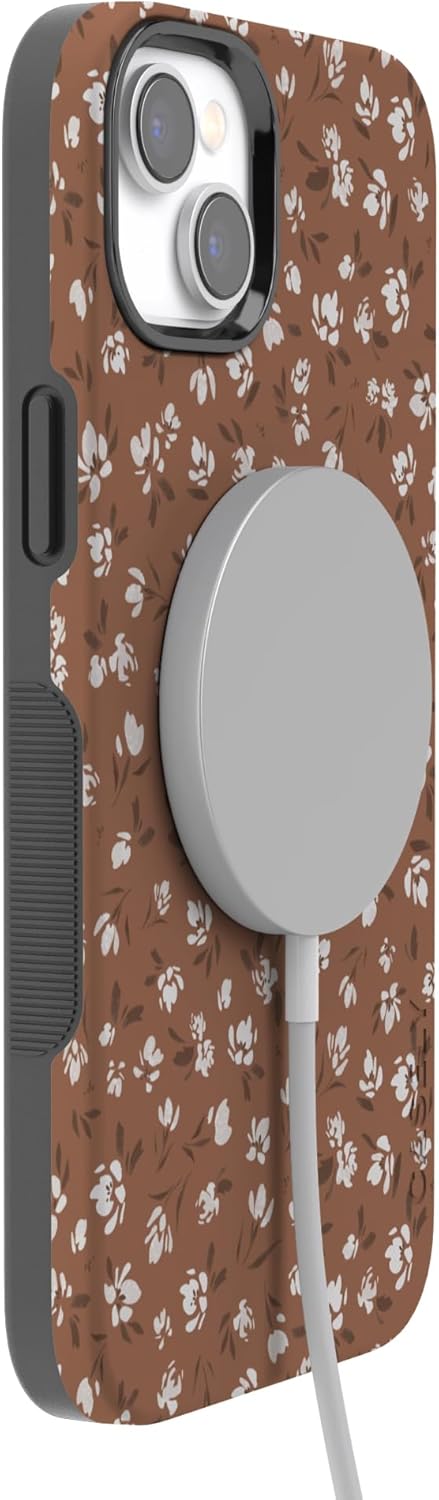 Casely iPhone 14 Case | Mocha Meadow | Tiny Flowers | Bold Protective Design | Compatible with MagSafe