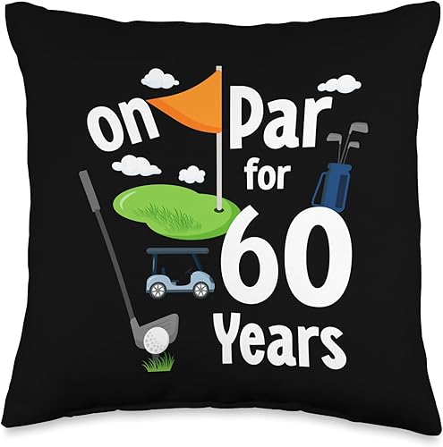 On Par 60th Birthday Golf Player Theme 60 Year Old B-Day Throw Pillow, 16x16, Multicolor
