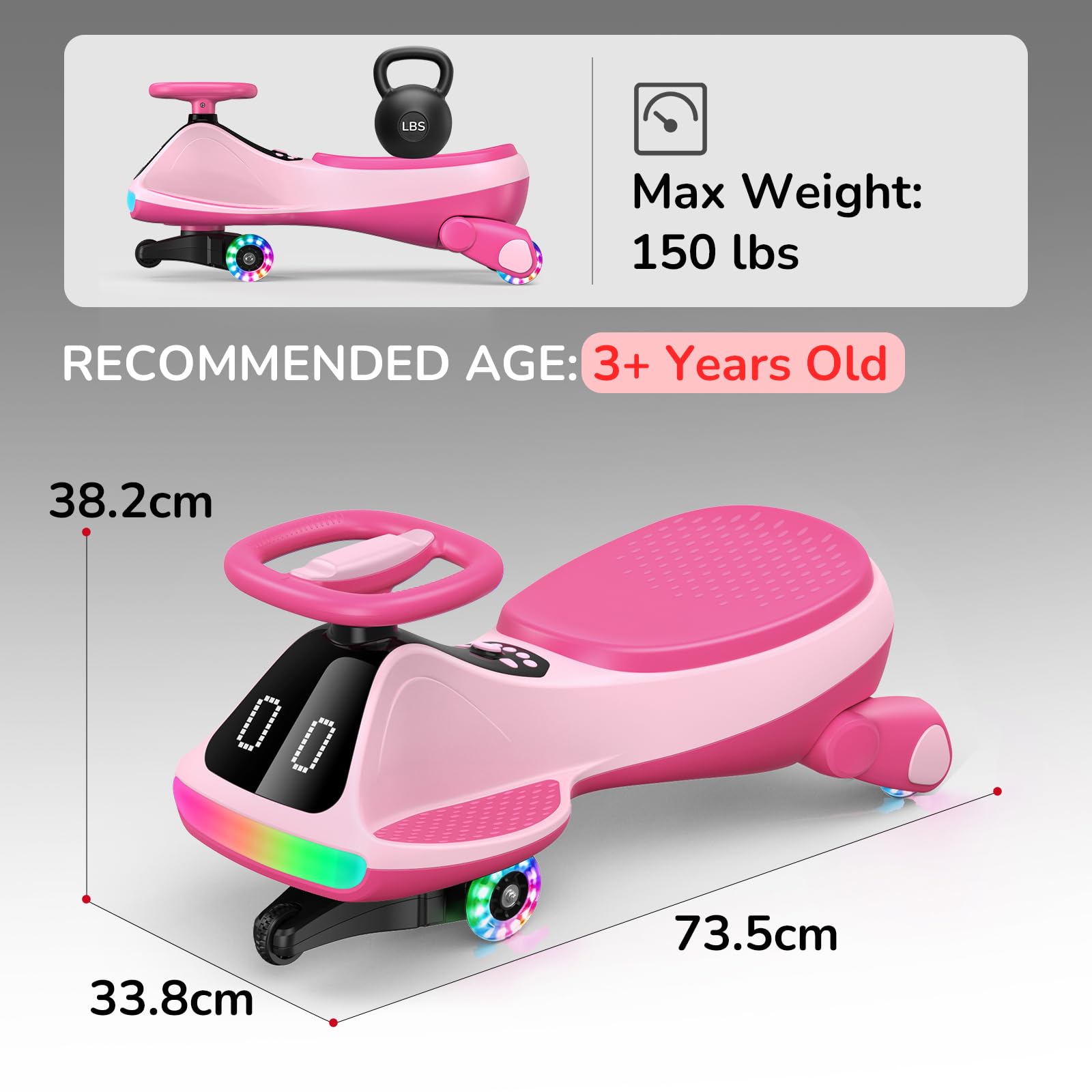 Umatoll Coche Eléctrico 12V para Niños con Pedal, Pantalla, Batería Recargable, Luz LED, Bluetooth, Ruedas Iluminadas, Antivuelco, 2 Velocidades, Juguete, Regalo +3 Años, Carga Máxima 68 kg