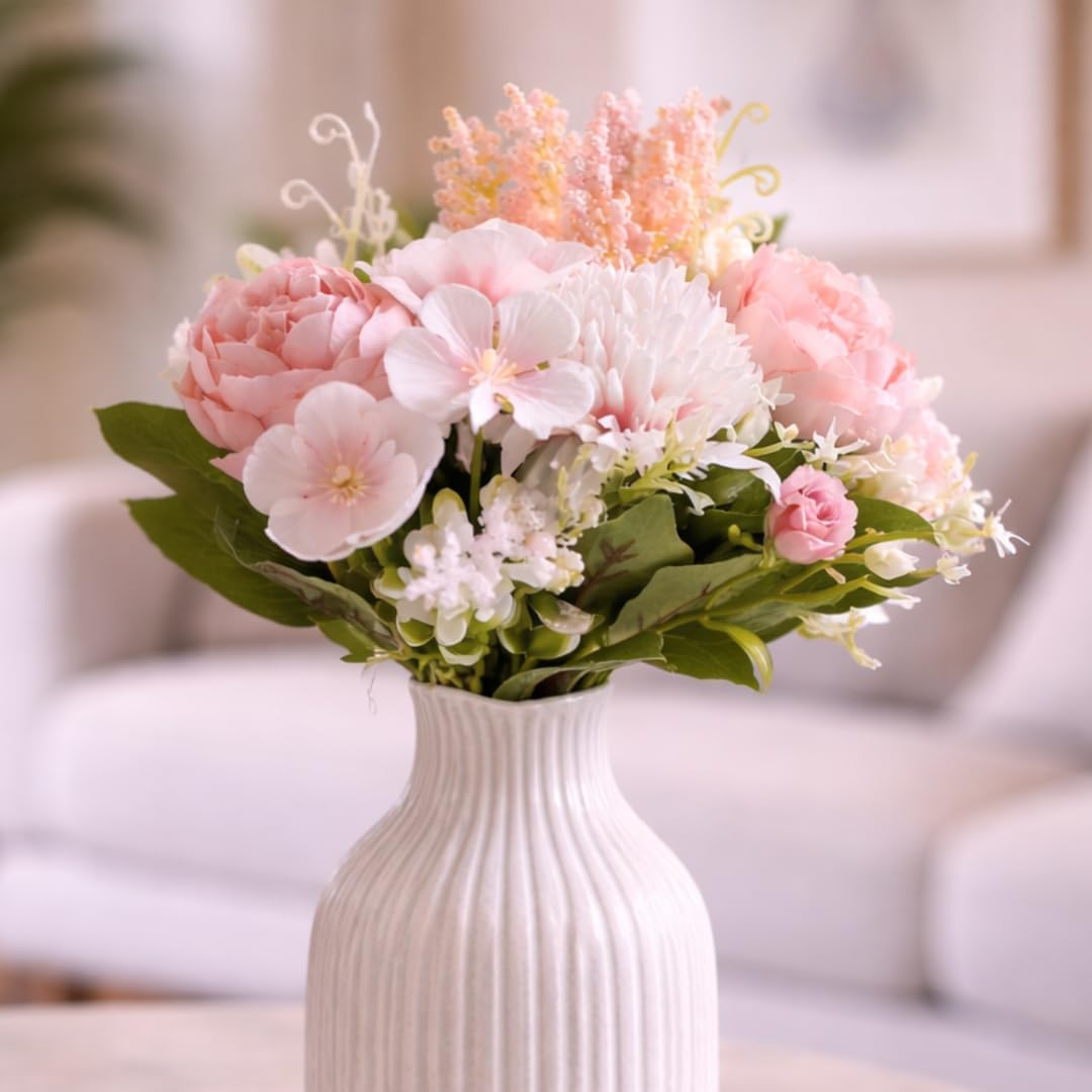 SATYAM KRAFT 6 Pcs Artificial Multiflora Flower Roses Fake Sticks Bunch Decorative Items for Home Decor, Bouquets, Bedroom, Living Room, Wedding, Festive Decor (Without Vase)-image-49