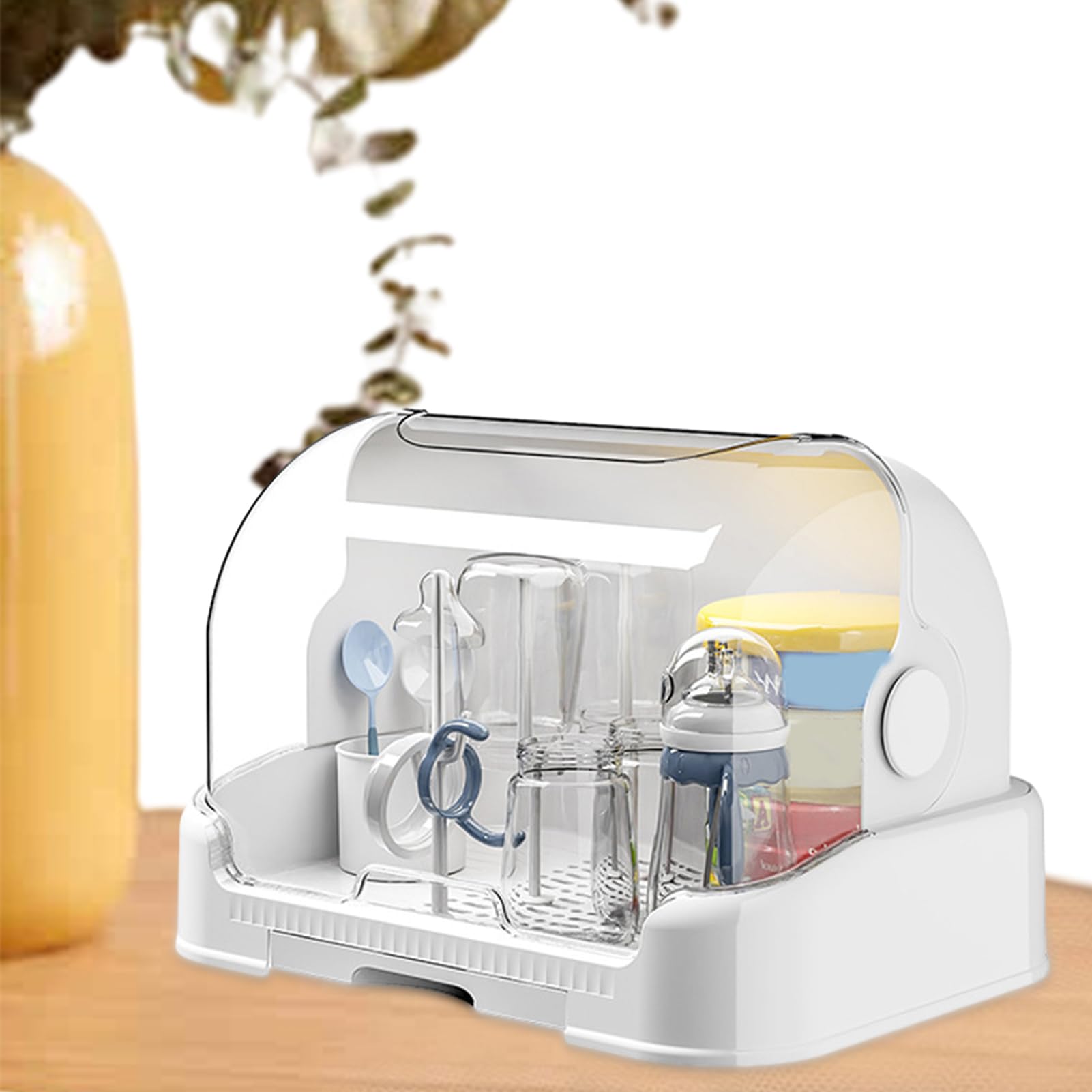 Babyflaschenabtropfgestell, Flaschentrockner für Babyflaschen, staubdichte Flaschenaufbewahrung mit Deckel, langlebiger Flaschenhalter und Aufbewahrungsbox für Kleinkinder