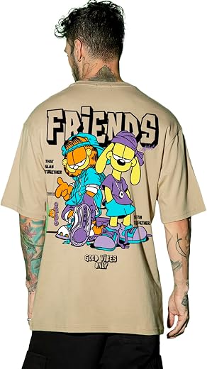 Bewakoof Official Garfield Merchandise Men's Graphic Printed Oversized Fit T-Shirt
