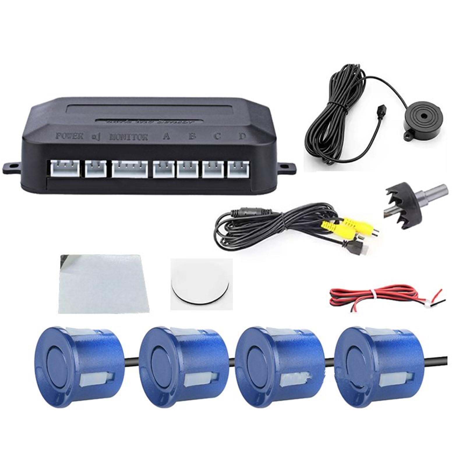 Aparcamiento asistido Sensores De Estacionamiento Con Video Reversa Zumbador Trasero Monitoreo De Radar Monitores Para Punto Ciego Control De Distancia Y Posicionador(BLUE)