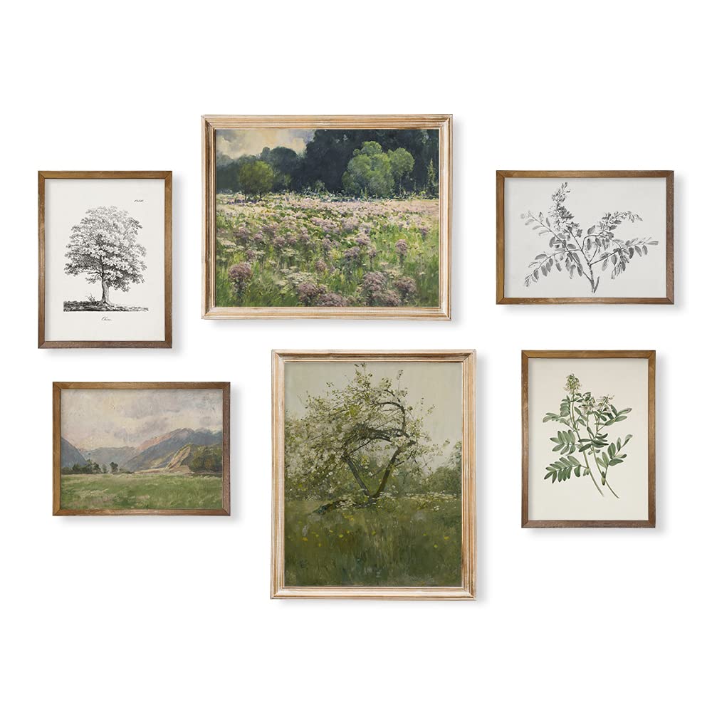 Boho Art Deco Victoria Picture Bathroom - French Country Wall Art Decor Poster - Modern Farmhouse Kitchen Print - Aesthetic Vintage Landscape Set Green Nature Meadow Forest Lake Tree Botanical Sketch