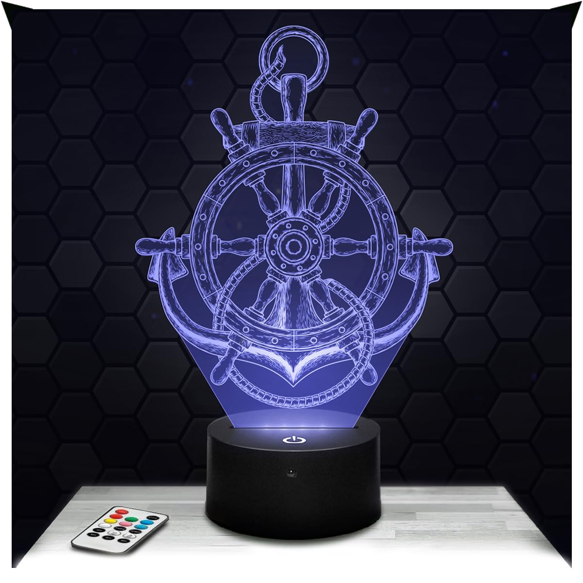 Lampephoto.fr - 3D Lamp Anchor Marine Symbol Gift Anchor Marine Symbol Boat Sea, Touch LED Night Light, 3D Hologram Effect, Christmas Birthday Gift Idea for Boy or Girl, Room Decoration Object