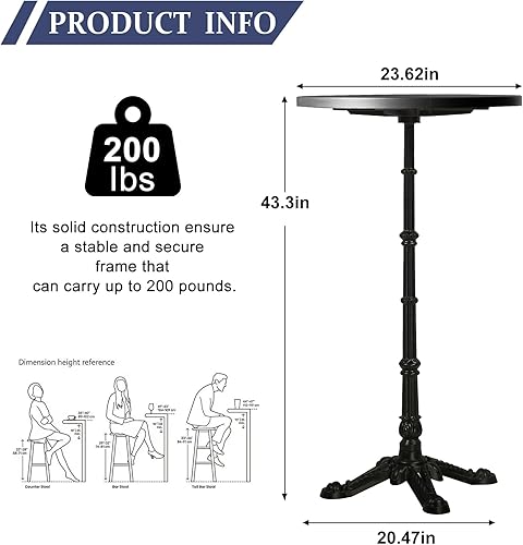 Miniatura 2 de LOKKHAN Mesa de columna romana de 43.3 pulgadas de alto, mesa de bar para cóctel, bistró, hierro fundido resistente, impermeable, para patio,