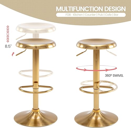 Miniatura 5 de Brage Living Taburete de bar ajustable, taburete de bar giratorio redondo de metal con elevador de aire, silla de bar de altura de mostrador sin
