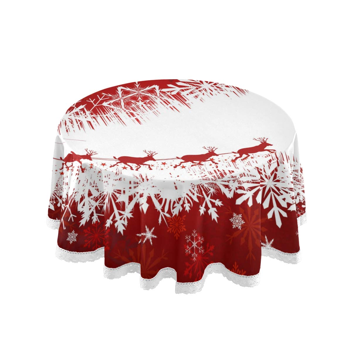 SUABO Christmas Round Tablecloths, Xmas Deer Circular Table Cover Washable Polyester for Buffet Table, Parties, Holiday Dinner 60 Inch