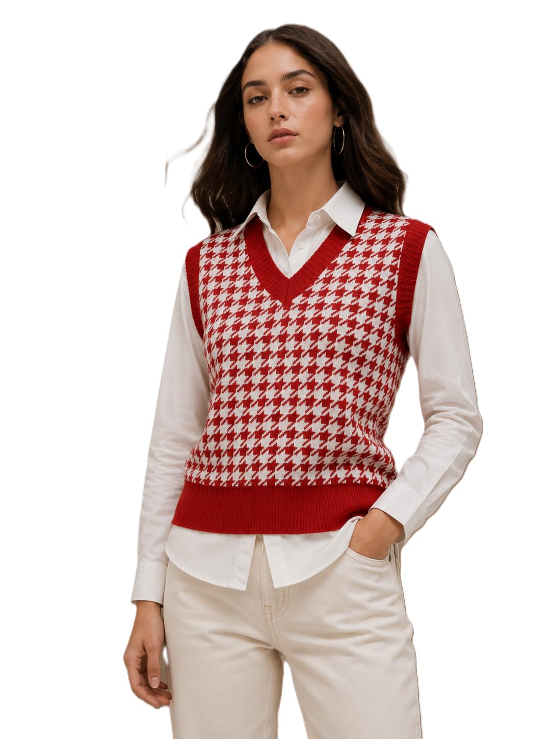feverfew Women's Winter Sleeveless Pullover Sweater | Stylish Knitted V Neck Wool Sweater for Casual-picture-21