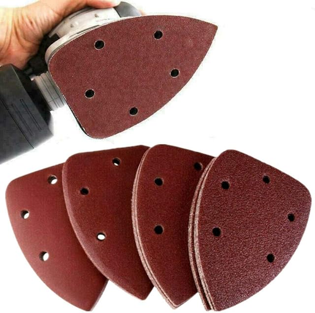 YunJiadodo Detail Sander Paper, 40Pcs Mouse Sanding Pads Mixed Grits 60/80/120/240 5 Holes Detail Sandpaper Sheet 140 * 100MM