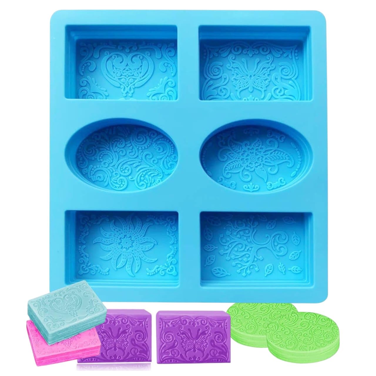 Silicone Soap Mold | Multicolor 6 Cavity Rectangle,Oval Shape Soap Moulds for Soap Making | Soap Making Kit | Soap Base Mould for Soap Bar, Resin, Chocolate, Cheesecakes (Blue- PK1)-image-21