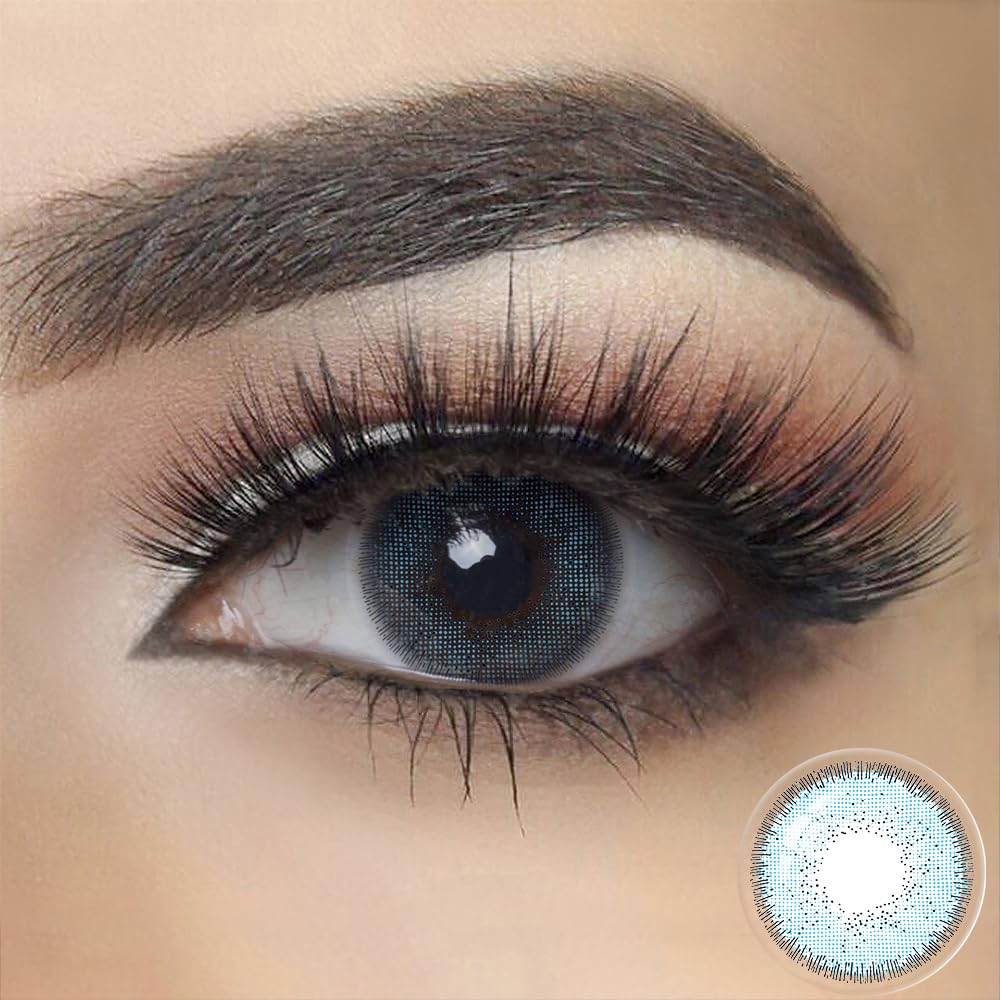FreshGo Contact Lenses Unisex Cosmetic Big Eye Circle coloured Contacts Lenses 12 month(Yearly) Clear Lens For Eyes,Pack of 2 pcs ((Azul 2), 14.4 mm, 0.0)