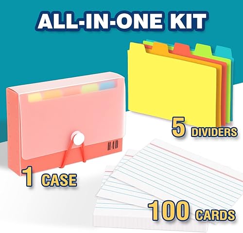 Miniatura 10 de H4D Estuche para tarjetas de índice de 3 x 5 con 100 tarjetas de índice y divisores de peso pesado, verde azulado