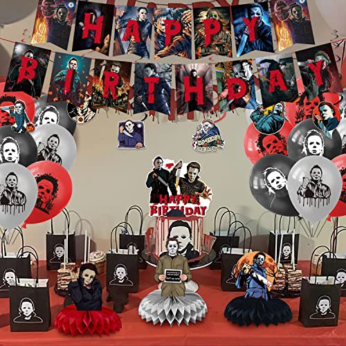 35 Pcs Have A Killer Party Decoration, Include Michael Myers Birthday Banner Honeycomb Centerpieces Cake Topper Thriller Killer Role Party Latex Balloons For Horror Movie Birthday Halloween Party #TOP4